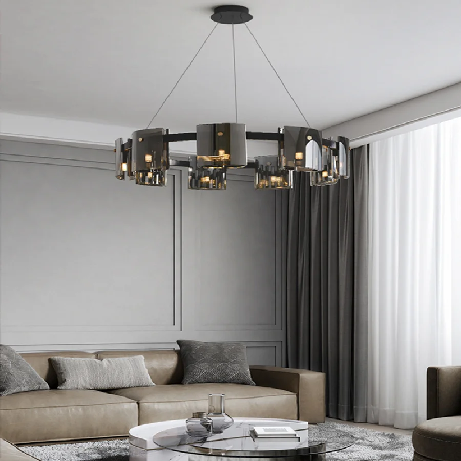 

Matte Black Glass Led Chandelier for Dining Living Room Bedroom Kitchen Office G9 Lighting Fixture Wrought Iron Pendant Lamp