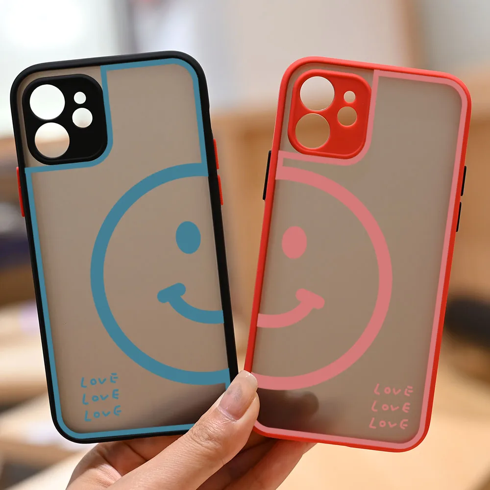 

Transparent Couple Hard Phone Case Simple Smiley Face for iPhone 12 13 Mini 11 Pro XS Max X XR 5 6 6s 7 8 Plus SE 2020 11pro