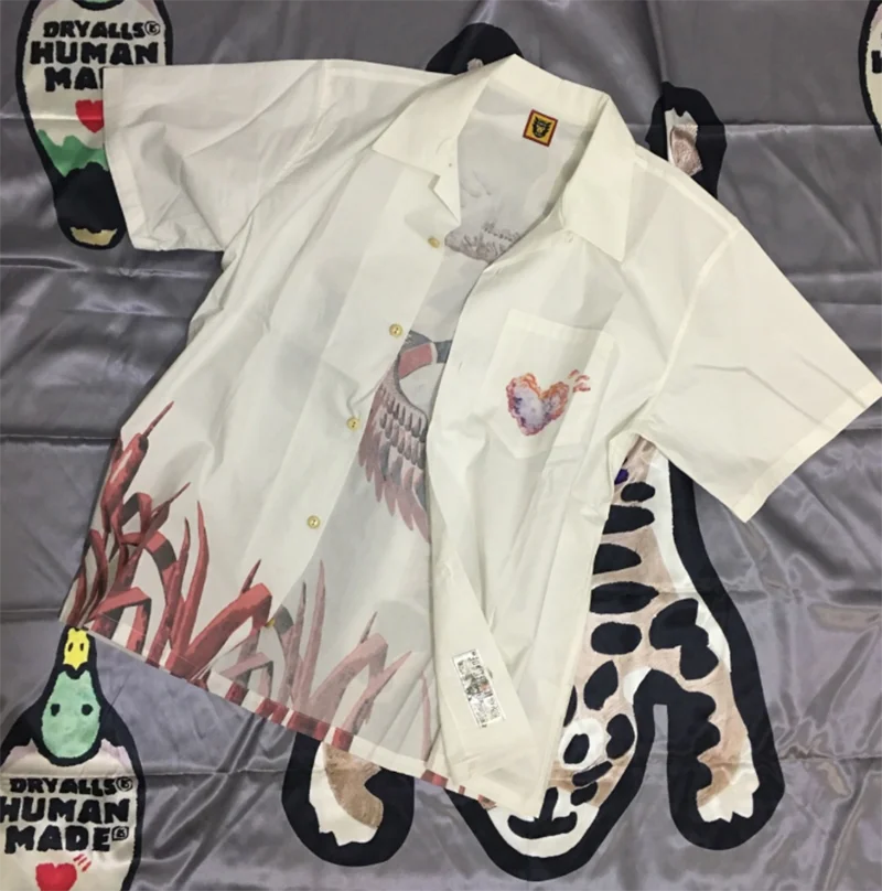 Human Made Shirt Men Women 1:1 Oversize Bird Print HUMAN MADE Hawaii Shirt