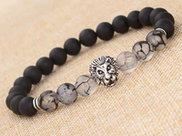 matte beads beads lion head mens bracelet black agate silver 7 58mm