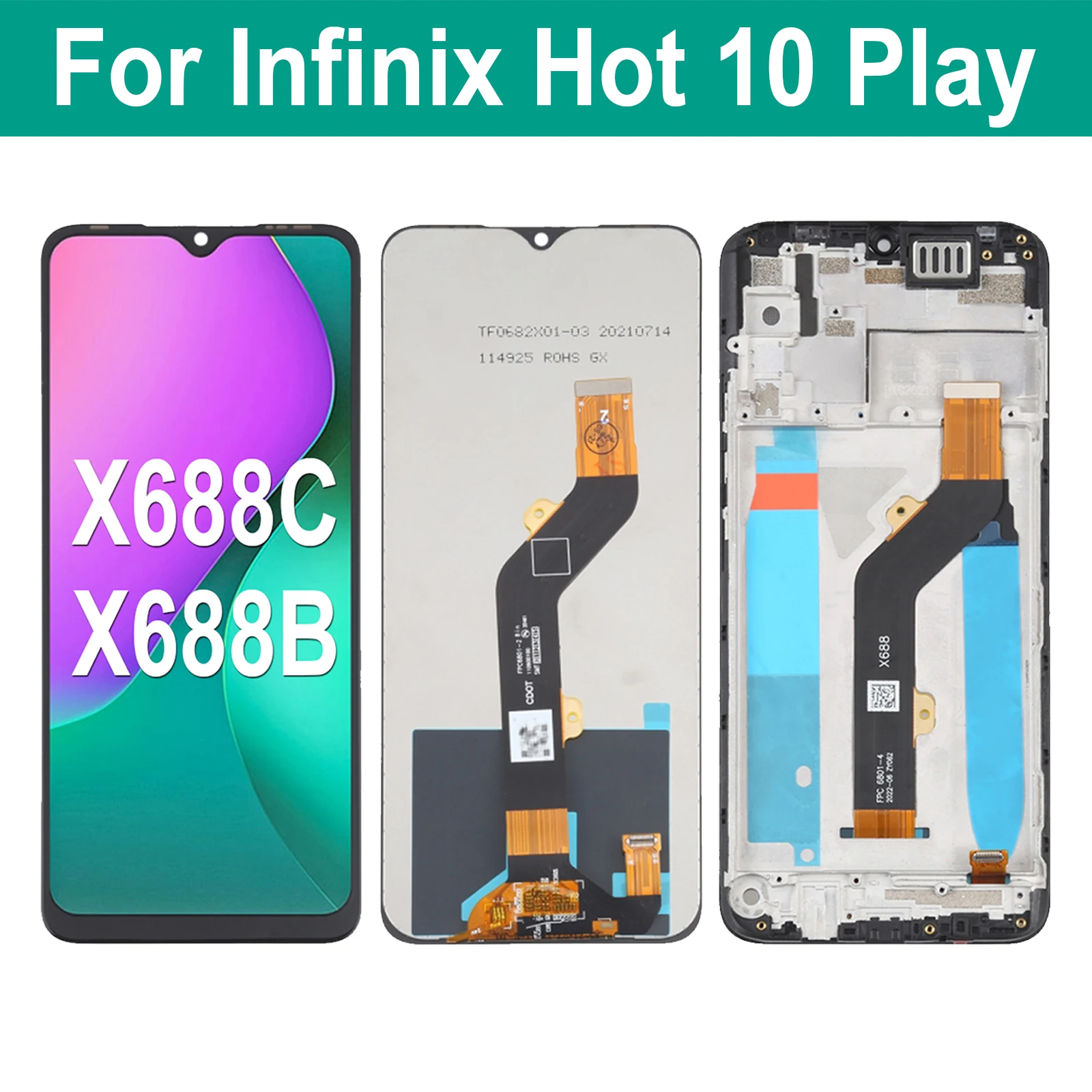 

6.82'' Original LCD Display Touch Screen Digitizer Assembly For Infinix Hot 10 Play 10Play X688C X688B LCD