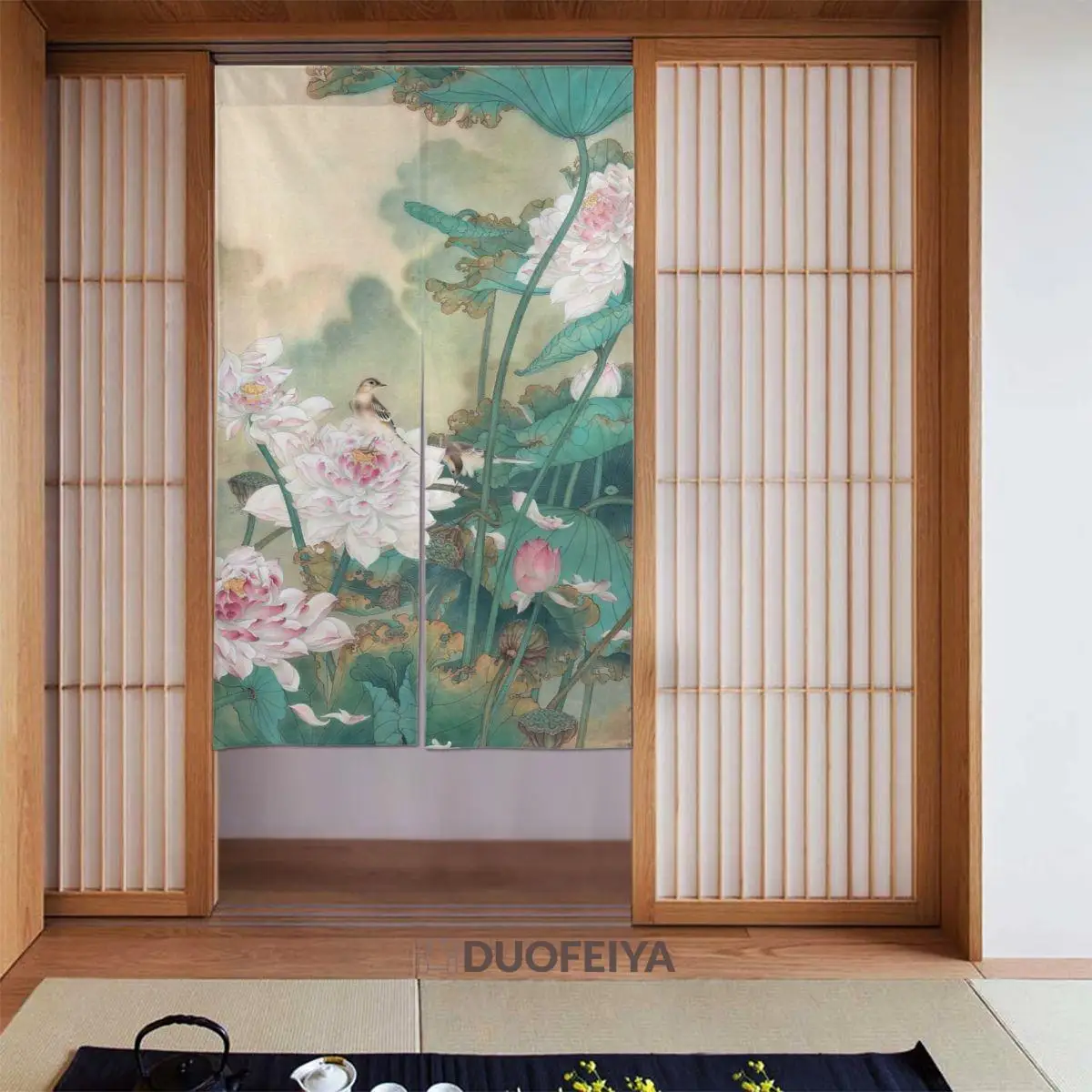 

Ink Chinese Painting Japanese Door Curtain Lotus Separate Tapestry Cotton Linen Print Noren for Kitchen Toilet Decor