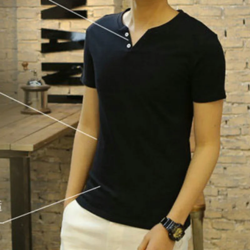 

Clothing Plain Streetwear Cotton Linen Man Tee Shirts Top Summer T Shirt for Men Loose V Neck Polyester Fashion High Quality Gym