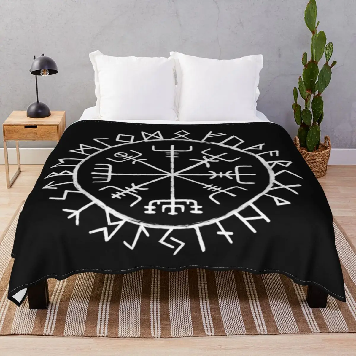Nordic Mythology Rune Circle Blankets Fleece Spring Autumn Warm Throw Blanket for Bed Sofa Camp Office