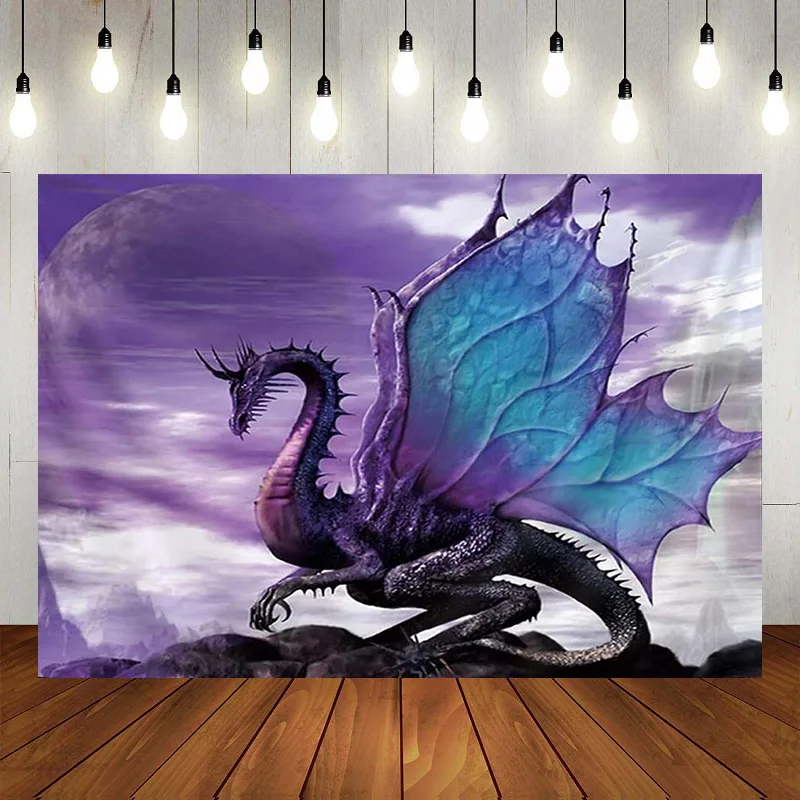 

Fantasy World Tapestry Medieval Red Dragon Human War Mythology Themed Photography Backdrop Decoration Birthday Background Banner