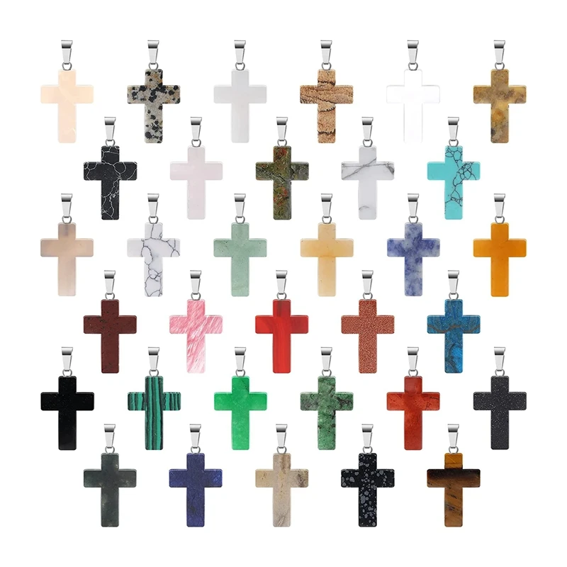 

100 Pcs Assorted Natural Stone Cross Pendants Healing Gemstone Pendants Charm Crystal Quartz Chakra Cross Pendant