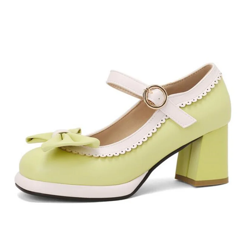 Square Toe Elegant Mary Janes High Heels Women Pumps Bow Buckle Designer Shallow Office Lady Lolita Shoes zapatillas mujer