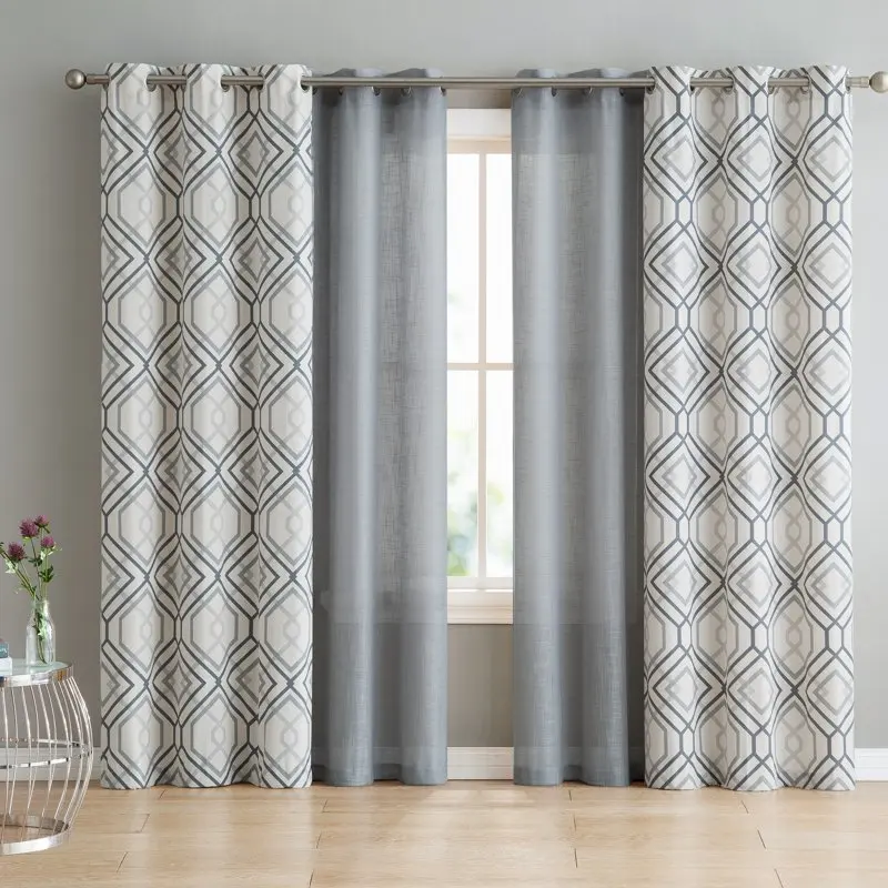 

Jackston 4-Piece Geometric Grommet Sheer Curtain Panel Set, Charcoal, 38" x 84"