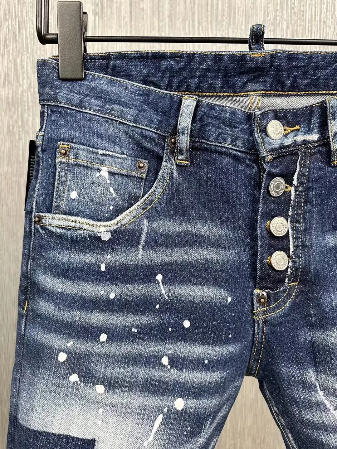 2023 new D2 jeans men's slimming wash light color printed jeans shorts fashion slimming micro elastic D2 quarter pants