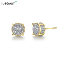 luoteemi classic gothic round stud earrings for women girl party dating micro aaa cubic zircon fashion jewelry for men kpop gift