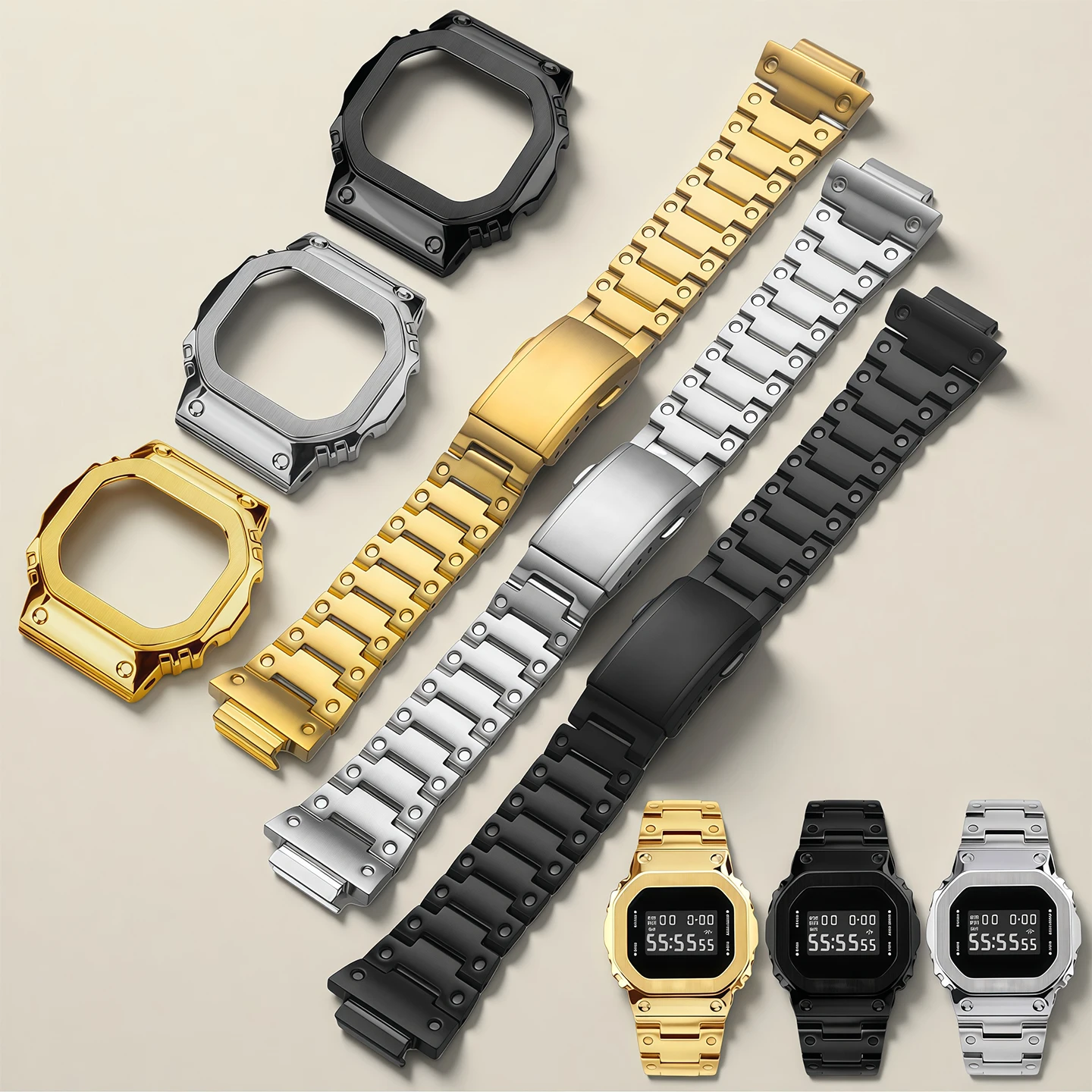 Фото Металлический ободок из нержавеющей стали, ремешок для часов Casio G-SHOCK DW5600 GWM5610 G5600E GWB5600, модифицированные аксессуары с инструментами №1