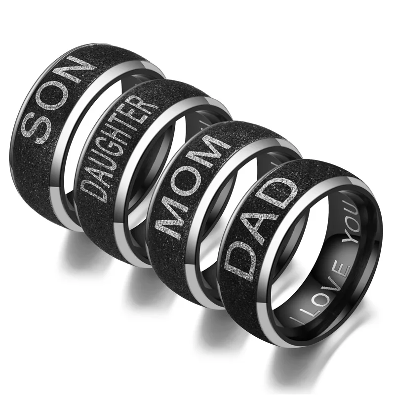 

Pearl Sand Couple LOVE MOM SON DAUGHTER Ring personality fashion black trend ring jewelry