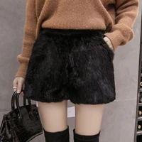 warm real rabbit fur shorts thermal wool short trousers 2021 new luxurious high street winter fashion casual black short pants