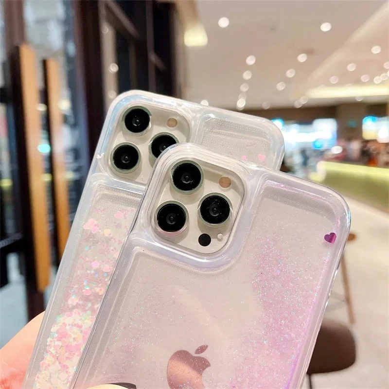 Чехол для телефона с блестками в виде сердца Xiaomi Poco X5 Pro жидким сыпучим песком Poko