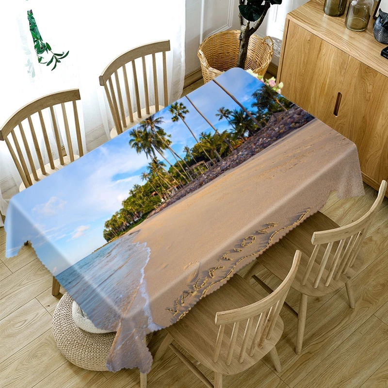 

Thicken Cotton Tablecloth 3D Sunset Seascape Pattern Island Coconut Tree Rectangular Table Cloth for Wedding Decor Manteles