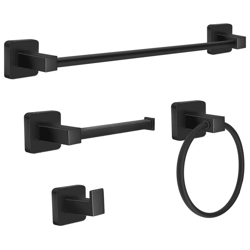 

Bathroom Hardware Set 4 Pieces,Towel Bar Set Stainless Steel, Includes 17In Towel Bar, Towel Ring, Robe Towel Hooks