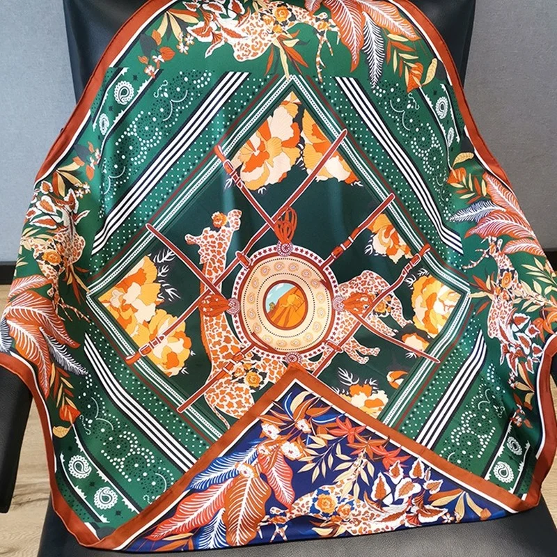 

18 мам шарф женский роскошный Жираф в клетку с двусторонним принтом саржа 100% шелковый шарф 90*90 см ручная работа скрученный край хиджаб шаль Б...