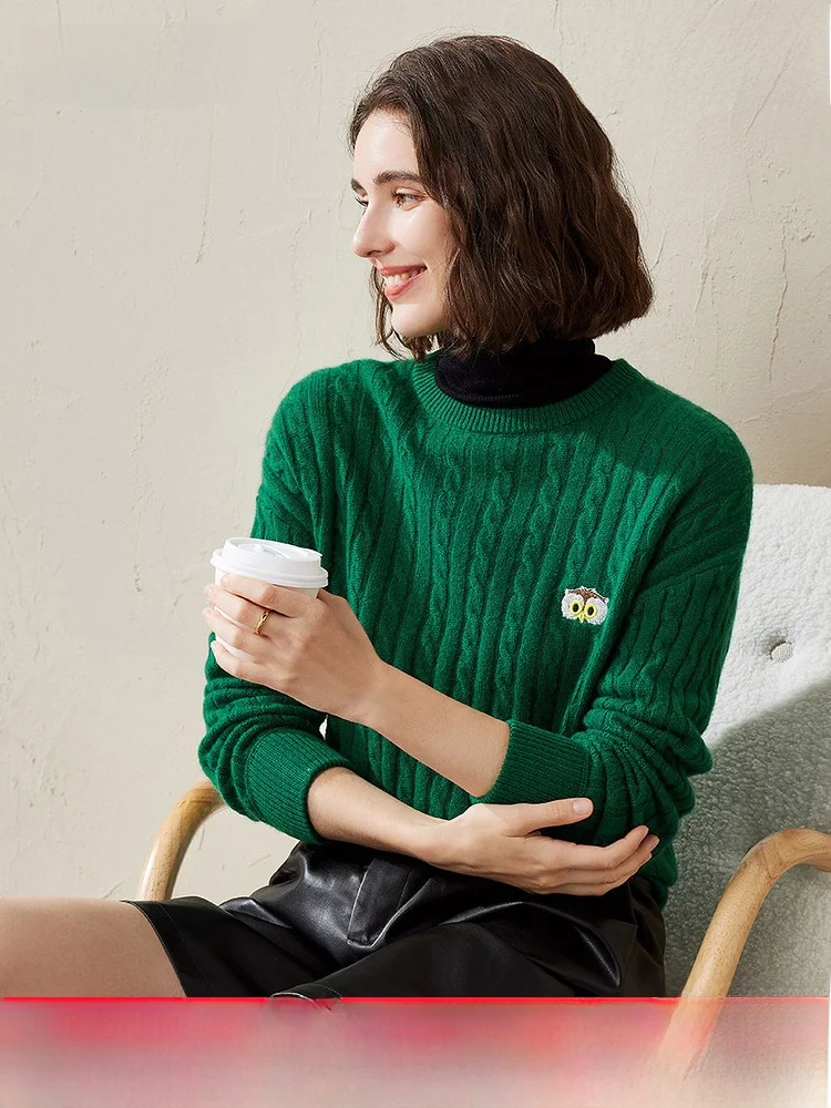 Comonboka 2024 осенне-зимний новый однотонный кашемировый свитер с витыми цветами