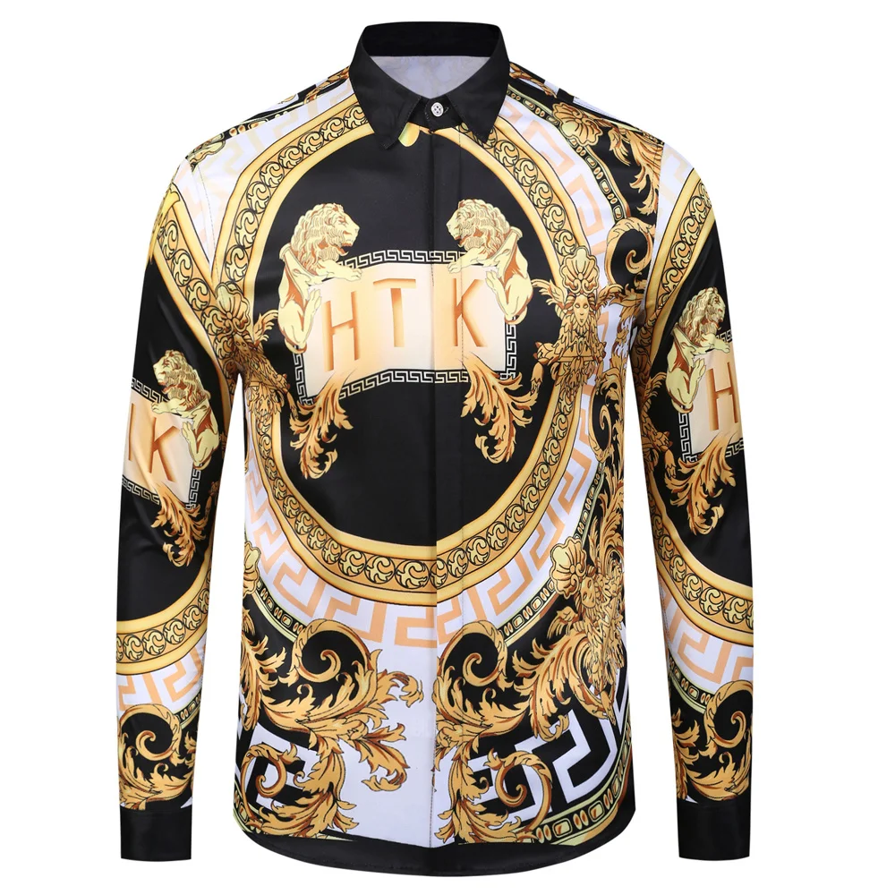 

Print Mens Paisley Large Designer European Royal Teenager Mans Long Sleeve Stree Shirt Summer Slim Prom Streetwear