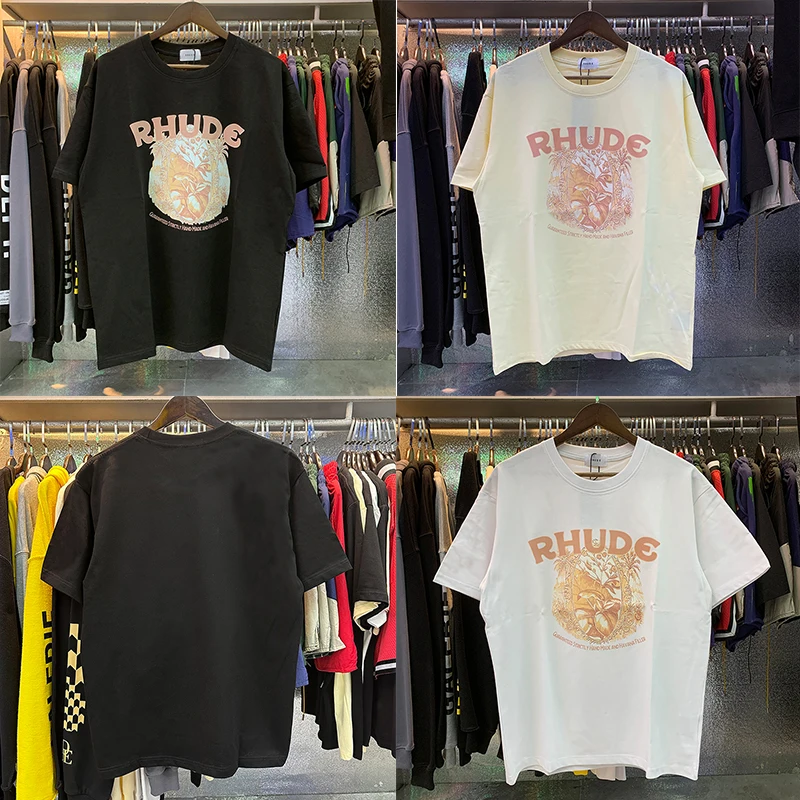 

23ss Summer New Rhude Short Sleeve Men Women 1:1 Black White Apricot Tees Fashion Casual Tops Letter Print Logo RHUDE T-shirts