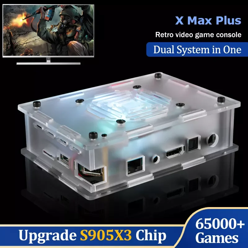 

Супер консоль X Max Plus двойная система Wifi 8K HD Ретро ТВ видеоплеер S905X3 процессор 65000 + игры 60 + Эмулятор для PS1/PSP/N64