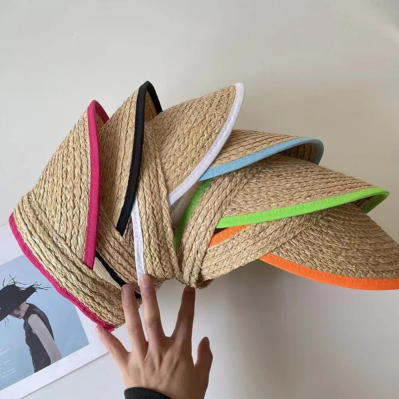 

2022 New Women Summer Raffia Visors Hat Foldable Sun Hat Wide Large Brim Beach Hats Straw Hat Femme Beach UV Protection Cap
