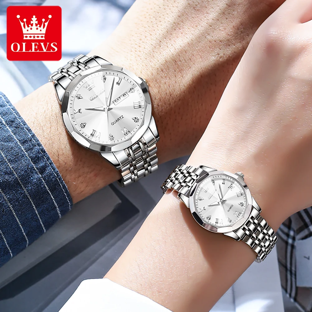 OLEVS Couple Watches For Lovers Top Brand Luxury Quartz Clock Waterproof Wristwatch Fashion Casual Ladies Watch Couple Love images - 6