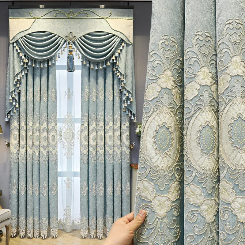 

Luxury European-style Curtain Finished 2022 New Living Room Chenille Atmospheric Blackout Bedroom Floor-to-ceiling Curtain Villa