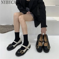woman leather shoes 2022 new female british style buckle princess shoes girls casual black single shoes chic flats fashion
