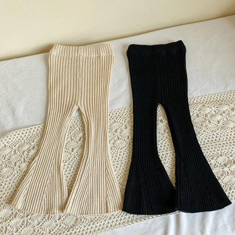 

MILANCEL Autumn New Kids Pants Girls' Knitted Elastic Flared Pants Children's Nine-point Pants