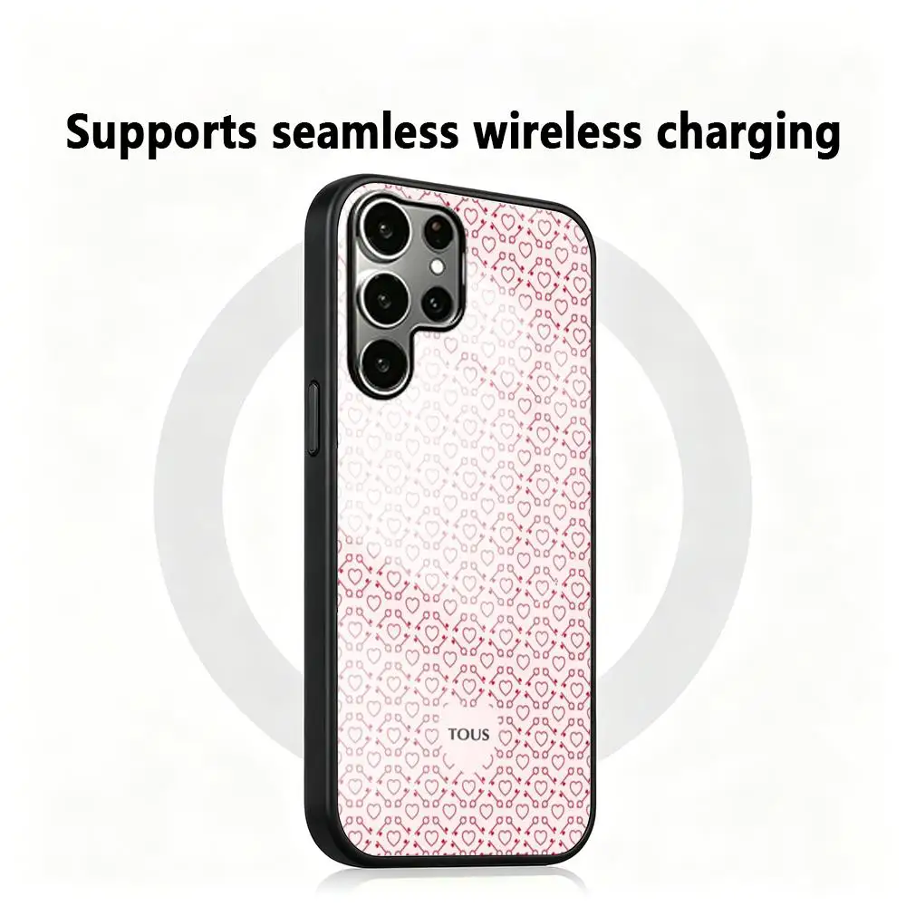 Фото Роскошный чехол для телефона с мультяшным медведем T-tous для Samsung S26 S25 S24 S23 S22 S21 S20 Plus Ultra Note20, стеклянный магнитный чехол №2