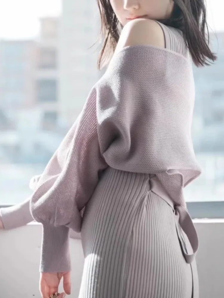 Японское модное универсальное платье-свитер 2024 осень-зима новый халат с