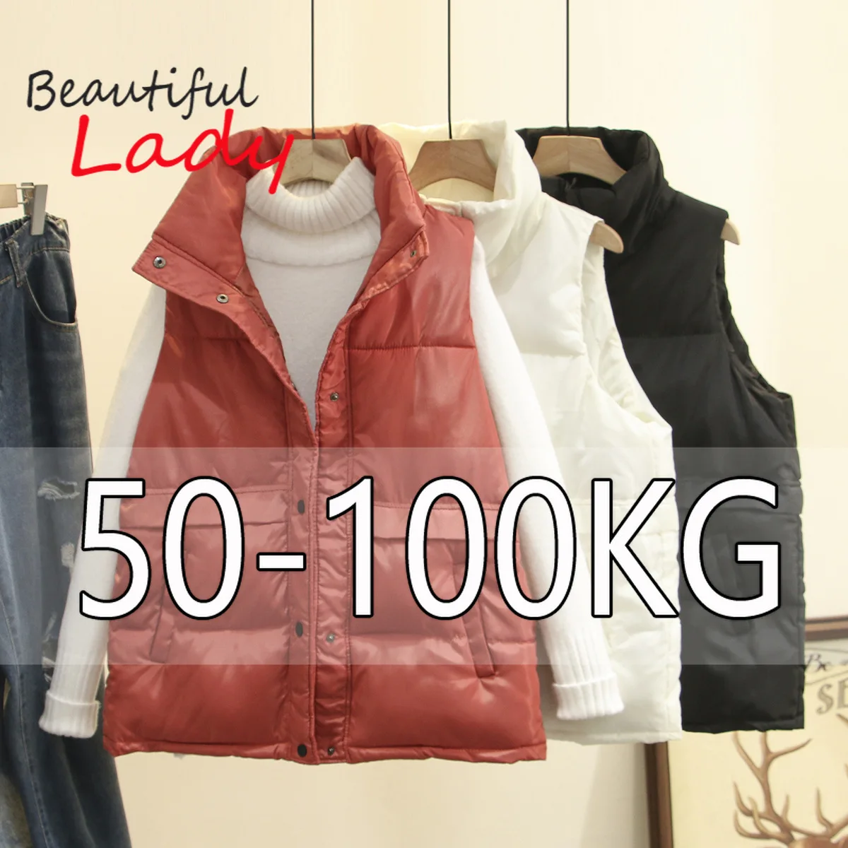 

Autumn Winter Large Size Vest Women Solid Loose Stand Collar Vest Jacket Cotton Padded Women Windproof Warm Waistcoat