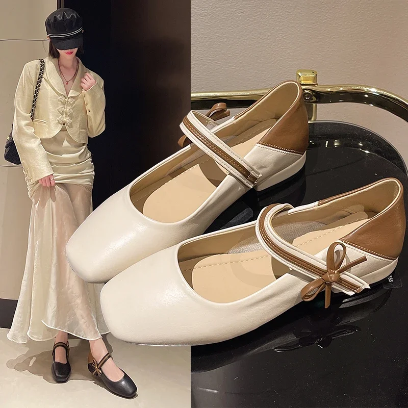 Туфли-лодочки женские в стиле ретро балетки лоферы плоская подошва Мэри Джейн
