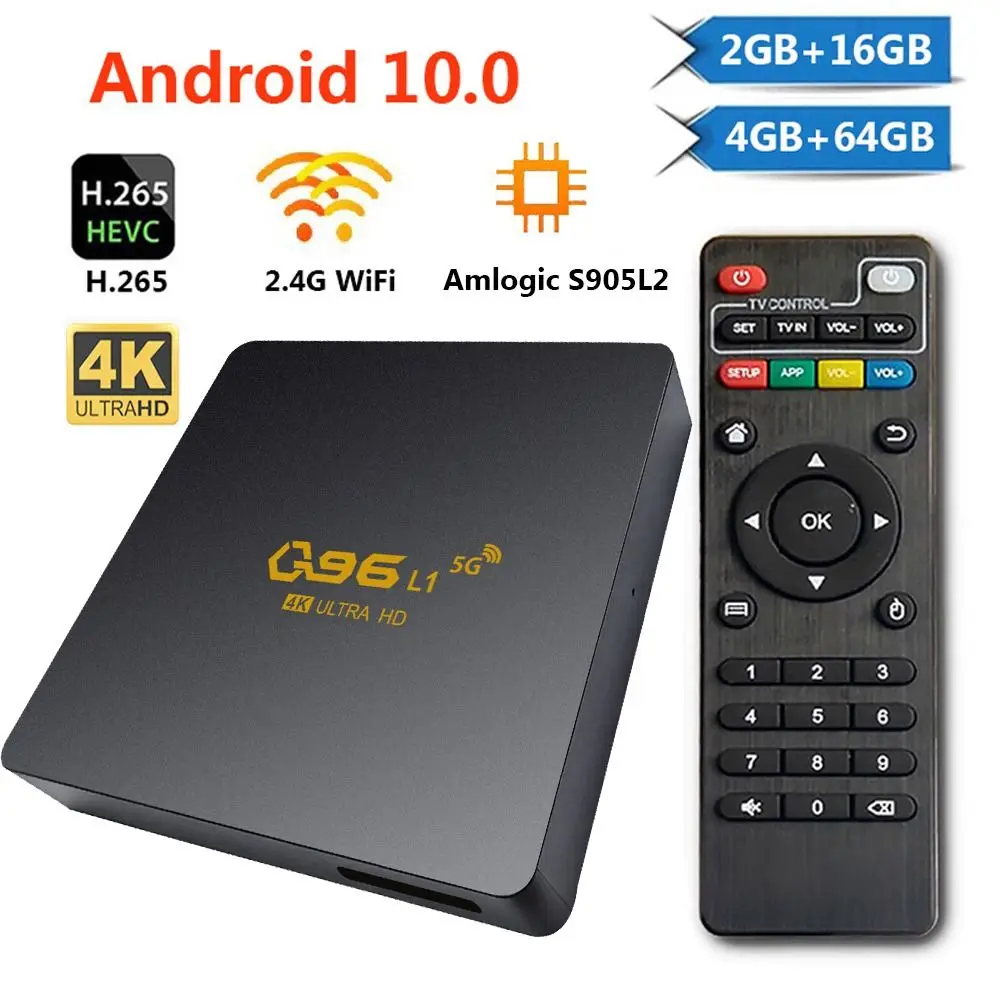 

Q96 L1 Smart TV Box Android 10 Amlogic S905L2 Quad Core 2.4G WIFI 4K UHD Set Top Box 4GB 64GB Media Player H.265 Home Theater