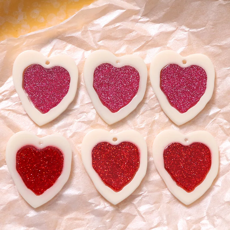 

5pcs sweet and cute irregular white edge flashing pink peach diy resin accessories earrings hairpin material