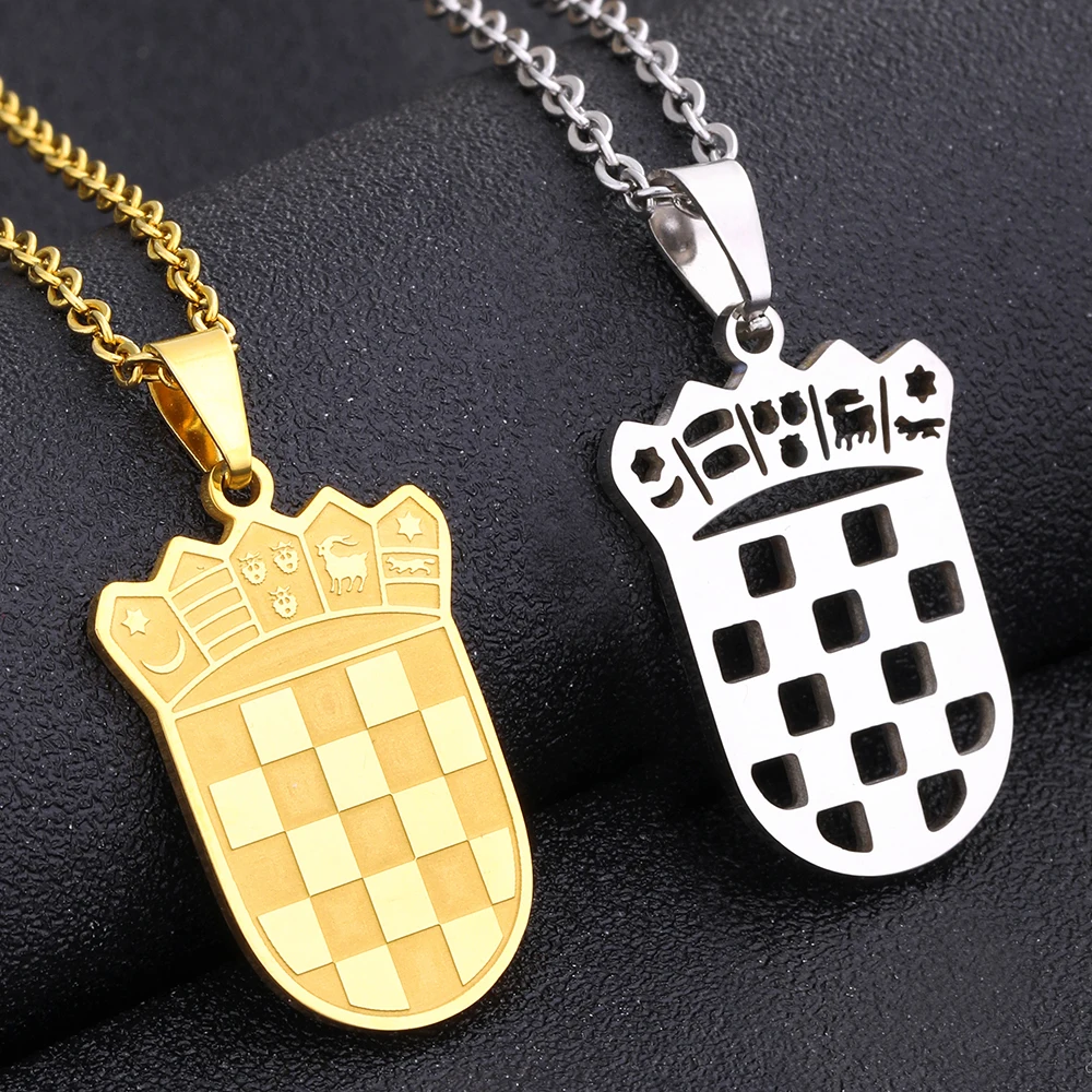 

Europe Croatia Flag Pendant Necklace Stainless Steel Men Women Gold/Steel Color Hrvatska Ethnic Jewelry Patriotic Gift
