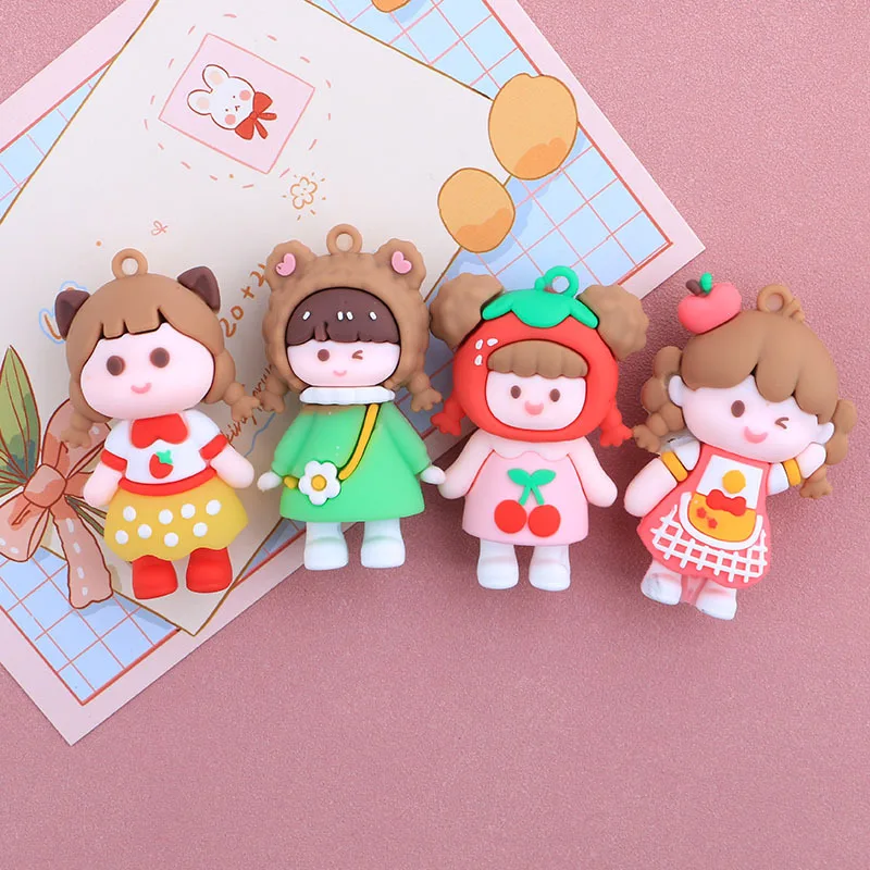 

4PCS Soft glue cartoon girl Resin accessories DIY keychain doll house decoration cream glue girl heart cute action figure mobile