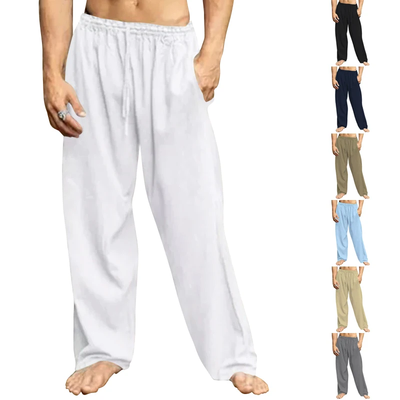 

2023 New Vertical Linen Pants Drawstring Elastic Waist Casual Comfort Pants