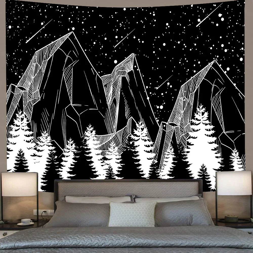 Simsant черно-белые горы гобелен луна звезды ночное небо художественный настенный