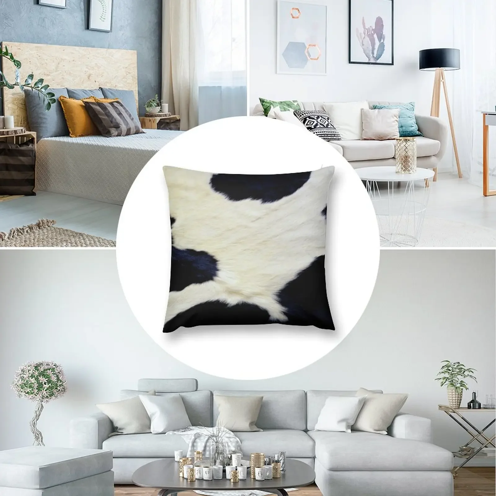 Черно-белый узор коровы (топированный образ меха ТОЛЬКО) Декоративная подушка