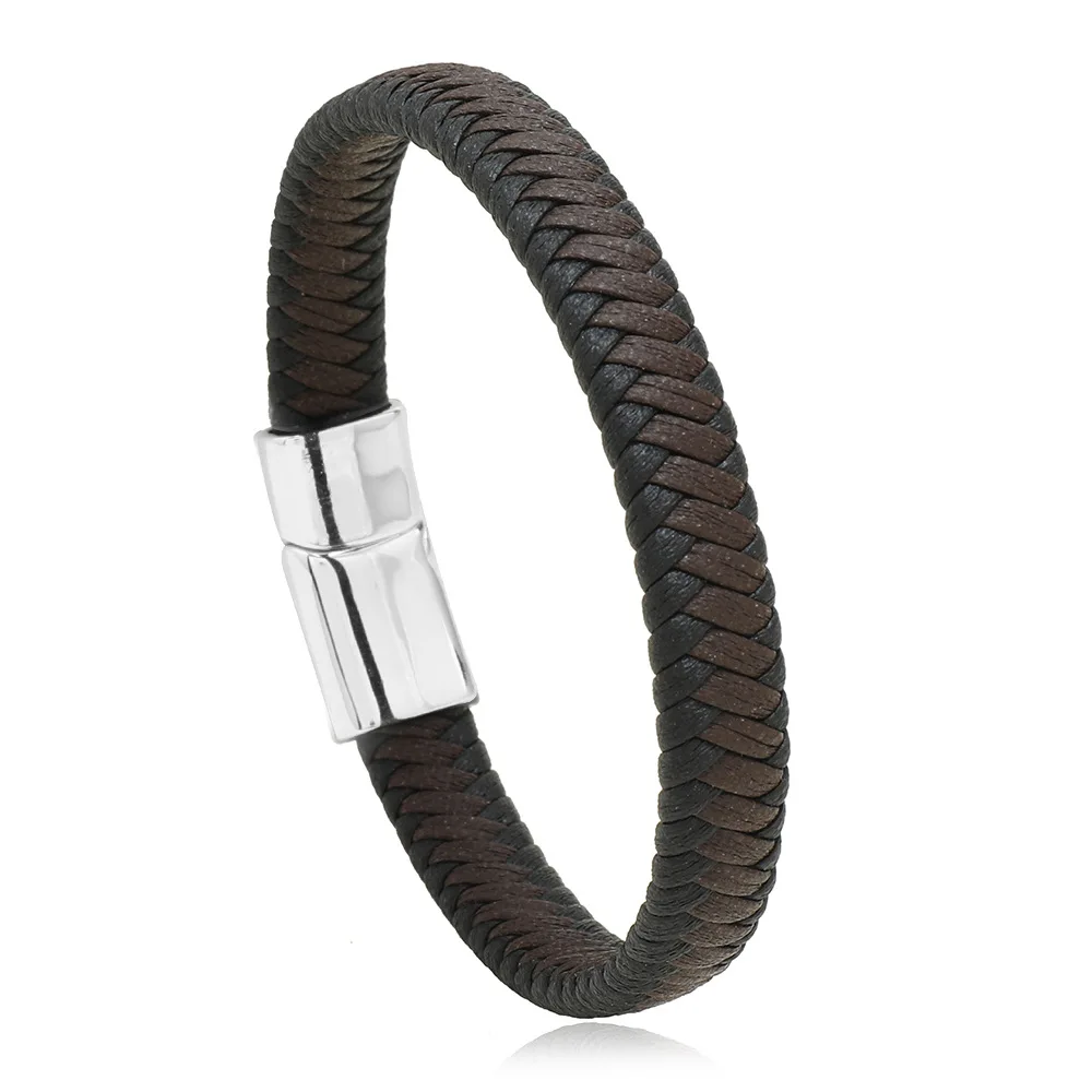 

Fashion Joker punk hand-woven black brown leather bracelet magnetic clasp friendship chain men's accessories gift wholesale