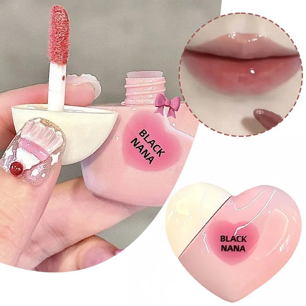 Heart Shaped Mirror Water Gloss Glass Lip Glaze Clear Jelly Moisturizing Lipstick Makeup