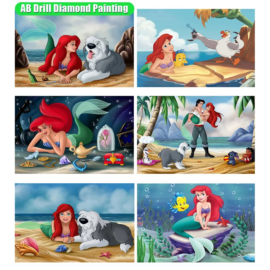 

Disney 5D Diy Ab Diamond Painting Cartoon Mermaid Full Drills Square Round Diamond Embroidery Cross Stitch Decoration Home Ll361