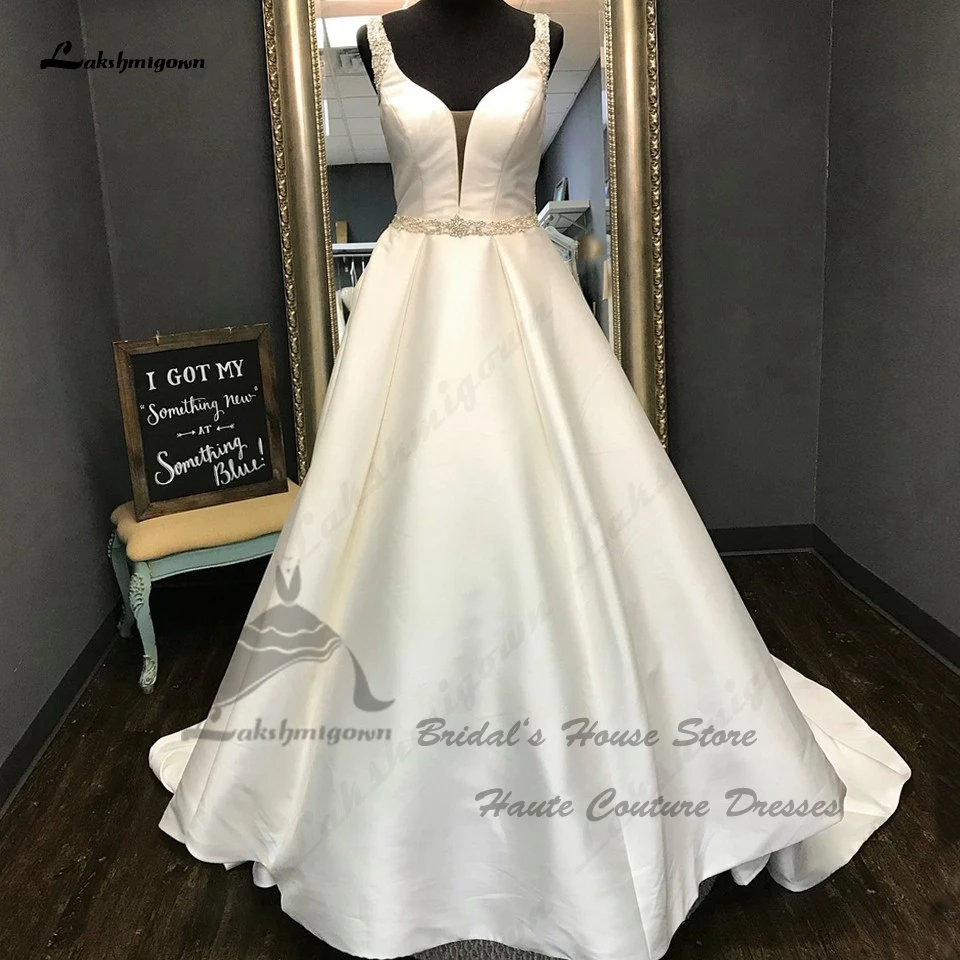 

Lakshmigown размера плюс женское атласное свадебное платье 2023 Hochzeit ging V-образный вырез Vestidos гражданские Свадебные платья с открытой спиной