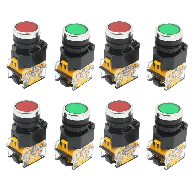 

Retail 8Pcs 22Mm Mount 10A 380V DPST Red Green Momentary Push Button Switch