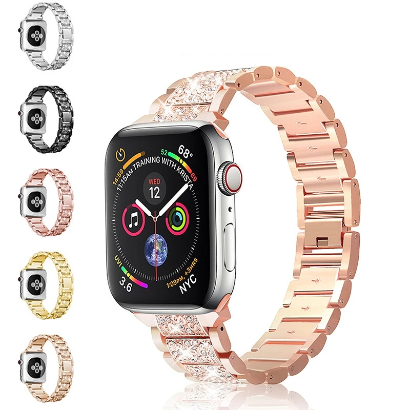 

For Apple Watch Strap Fashion Stainless Steel with Rhinestone iwatch Band 38/40/41mm 42/44/45mm for iWatch 7 6 5 SE