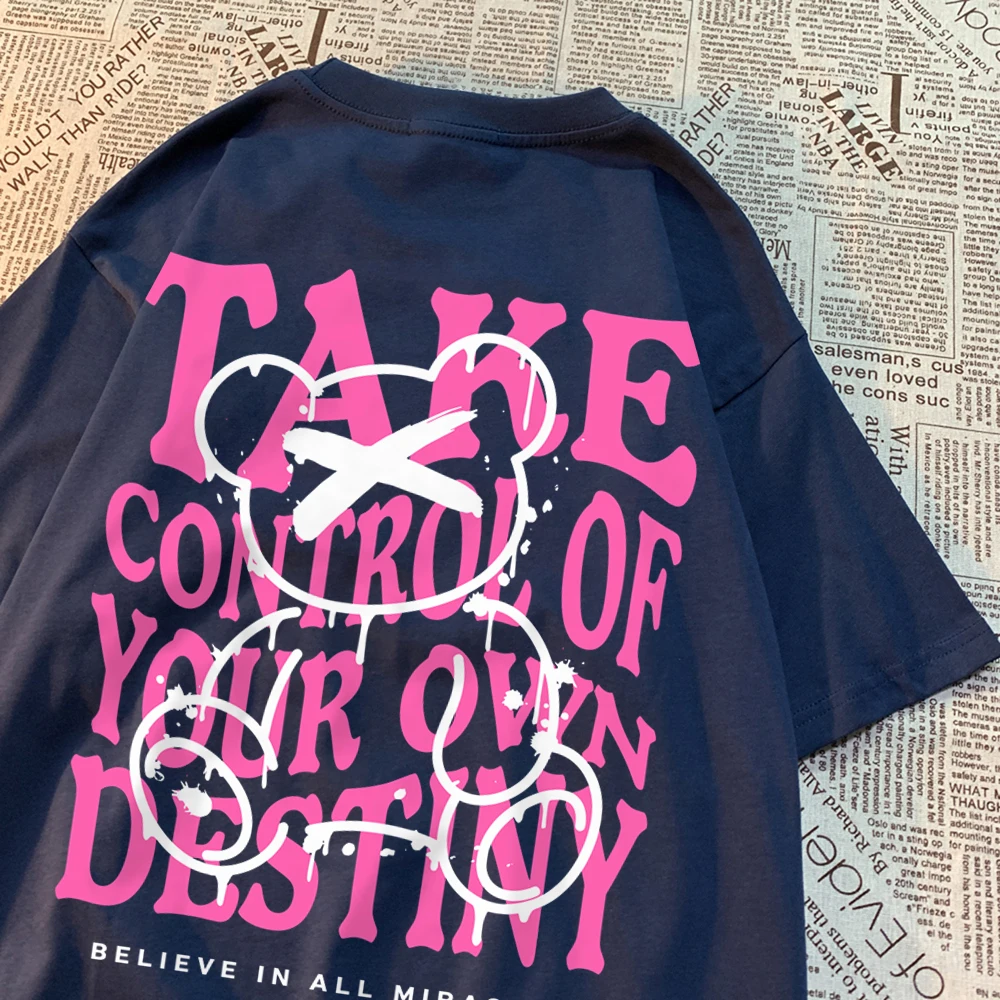 Мужская Винтажная Футболка С Розовым Медведем Дышащая Эластичная Летняя