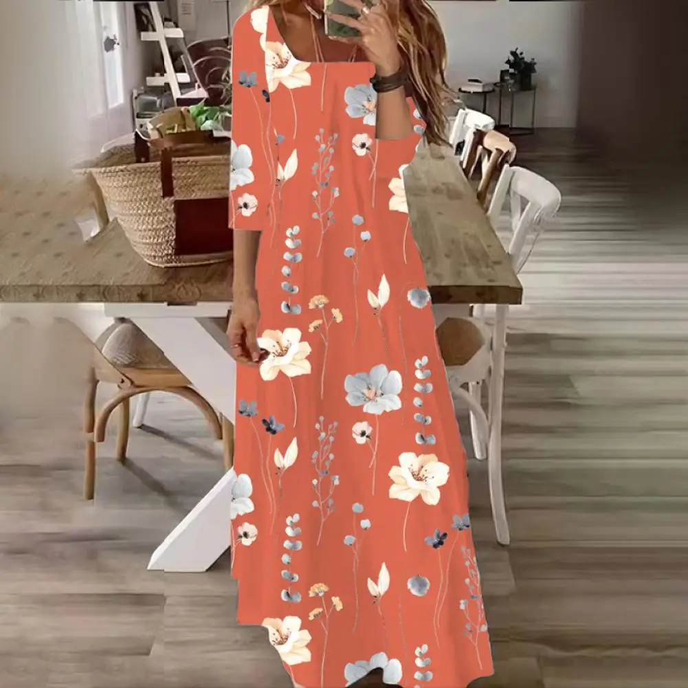 

Women Dress Elegant Floral Dress Square Collar Half Sleeves Loose Fit for Summer Wear Beach Parties Vacation Outfits Fashion