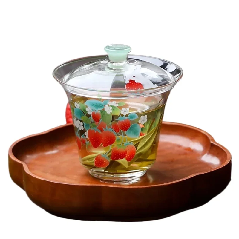 Роскошная термостойкая клубничная стеклянная чайная чаша Gaiwan для домашних